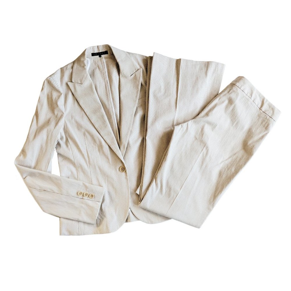 Theory Beige White Striped Blazer Jacket Pants